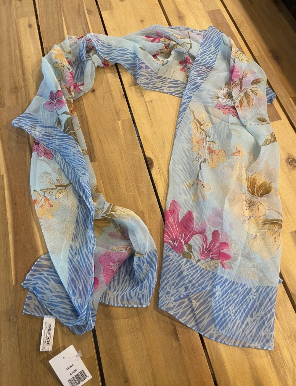 NWT OSCAR DE LA RENTA Classic Vintage Blue Pink Yellow Floral Silk Wrap Scarf